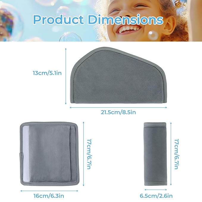 COOLBEBE Kids Seat Straps Cover Pad, Child Shoulder & Belly Comfort Cushion Set, Universal Seat Strap Cover for Booster, Strollers, High Chairs, Grey