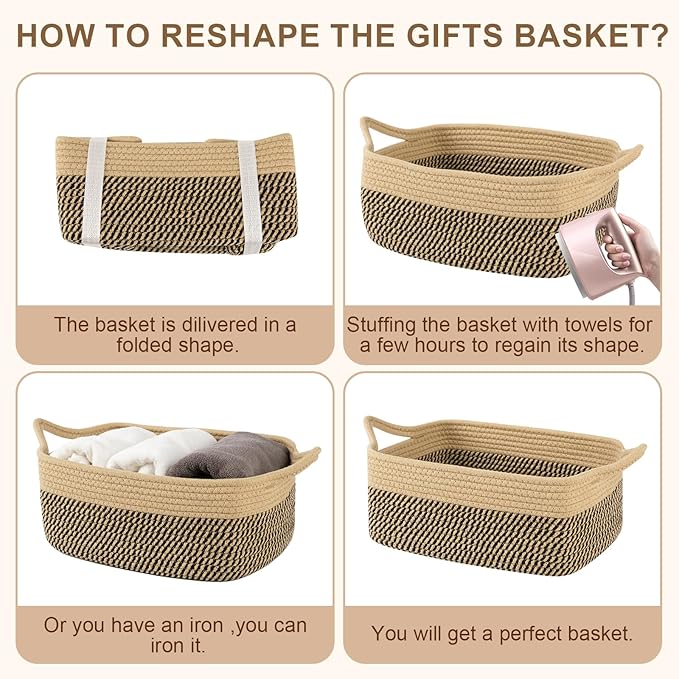OIAHOMY Woven Basket, Gift Basket Empty with Gift Bags and Ribbons, Rope Baskets for Baby Showers, Storage Baskets with Handles for Nursery, Pet Toy Organizer -Black & Yellow