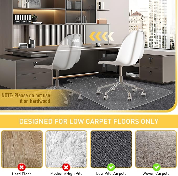 Heavy Duty Office Chair Mat for Carpet Floors & Desk Mat for Carpeted Floors - Clear Floor Protector with Extended Lip | Slip-Resistant, Easy Glide 36"x48" for Low/Flat Pile - Home, Office & Gaming