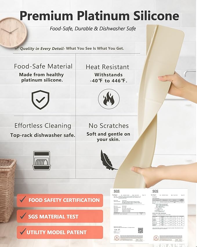 Kitchen Sink Splash Guard 18" Self-Draining Silicone Water Guard with High Splash Wall & Strong Suction Cups for Faucet, Countertop & Sink Edge, Keeps Sinks Dry, Dishwasher Safe,Cream