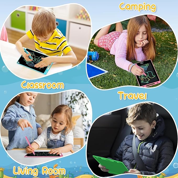2 Pack LCD Writing Tablet 8.5 Inch Erasable Drawing Pad Toys for Kids Reusable Colorful Electronic Doodle Board Educational and Learning Gifts for Ages 2 3 4 5 6 7 8 Years Old(Blue+Pink)