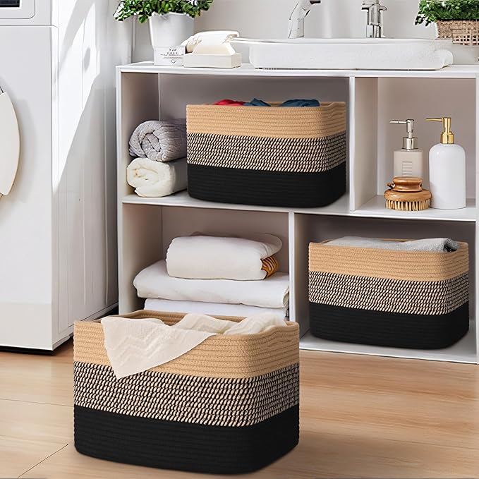 Degeyoyo Woven Storage Baskets, Baskets for Organizing, 3 Pack Woven Basket for Storage, Storage Baskets for Shelf, Towel, Toy, Book, Closet, Baby 15"×10"×9"