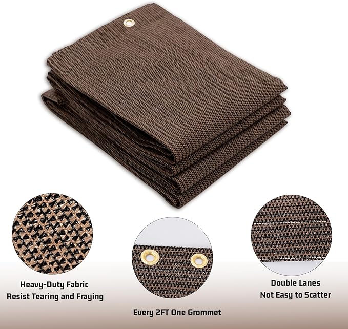 SUNNY GUARD Shade Cloth Custom Size 7x16 FT Sun Shade Screen Fabric Shade Cover Tarp with Grommets for Pergola Backyard Garden, Brown(We Customized)
