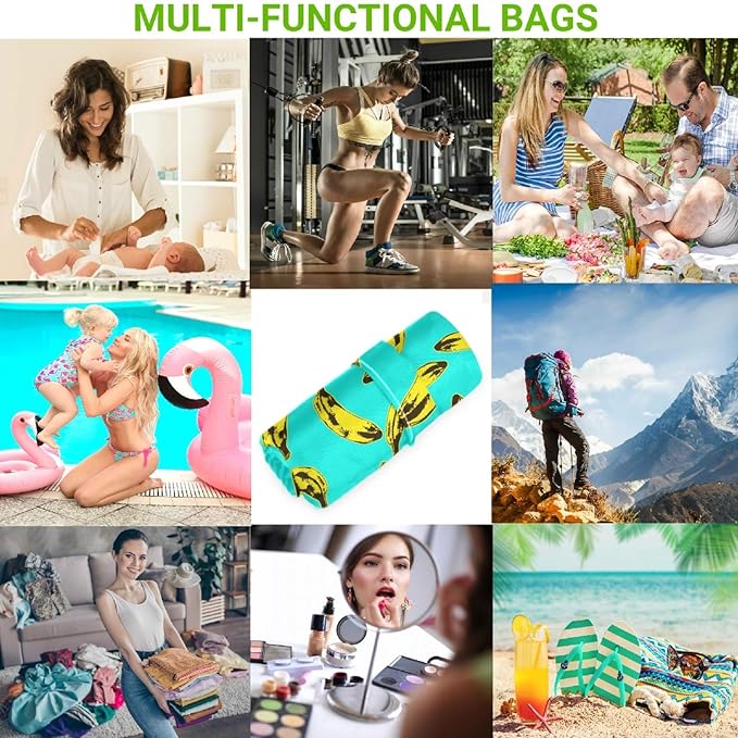visesunny Bananas 2Pcs Wet Bag with 2 Zippered Pockets Snap Handle Washable Reusable Roomy for Travel,Beach,Pool,Daycare,Stroller,Diapers,Dirty Gym Clothes, Wet Swimsuits, Toiletries