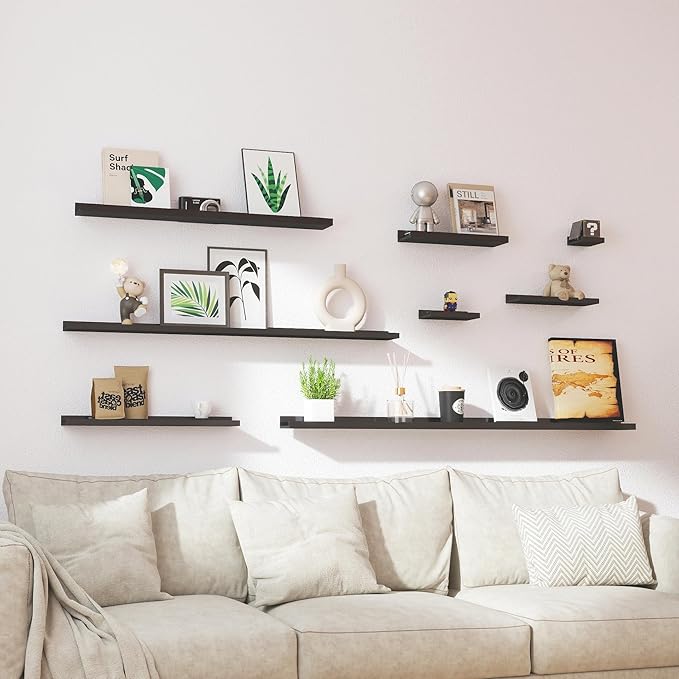 Long Floating Shelves for Wall Decor, Long Wall Mounted Storage Shelf for Bedroom, Living Room, Bathroom, Kitchen, Nursery, Display Picture Ledge Shelf with Lip Set of 2-36 Inches, Black