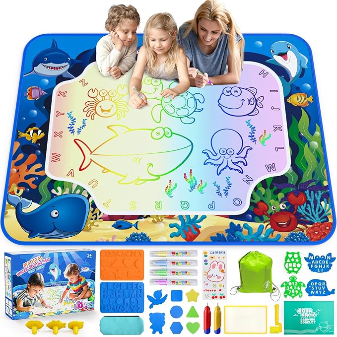 Water Doodle Mat for Kids 32x40 Inch, Mess Free Coloring Mat Educational Toy for 3 4 5 6 7 8 Years Old Girls & Boys, Neon Color Mat Doodle Board Writing Drawing Toys Holiday Christmas Birthday Gifts