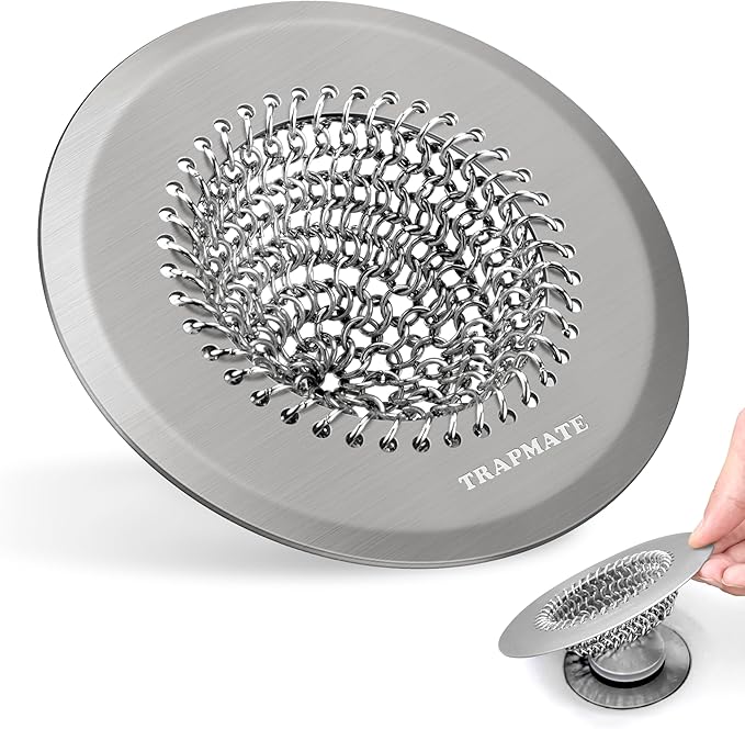 TRAPMATE Hair Catcher Shower Drain, Prevent Clogging Bathtub Drain Hair Catcher, Easy Clean 304 Stainless Steel Shower Drain Cover Protector for Bathroom Regular & Pop-up Drain (Light Gray)