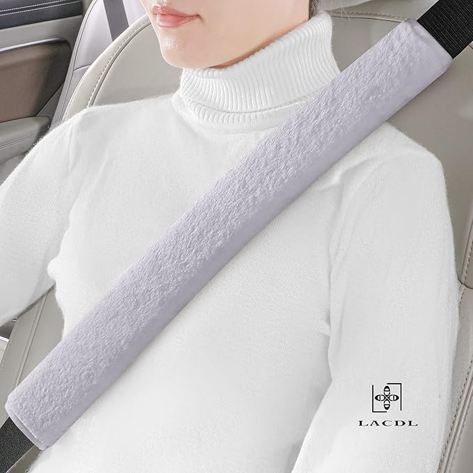 LACDL Extra Long Seatbelt Cover Super Soft Furry for Adults Kids Women & Men, Thick Plush Full Car Seat Belt Strap Cushion, Fluffy Shoulder Pad Protector, Auto Interior Accessories, 1pc, Grey, 19.5in