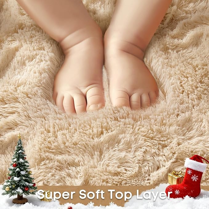 Ophanie 3x5 Beige Oval Rugs for Bedroom Living Room, Small Fluffy Fuzzy Carpet, Plush Soft Shaggy Bedside Indoor Floor Area Rug for Kids Girls Boys Baby Teen Dorm College Nursery Home Decor Aesthetic