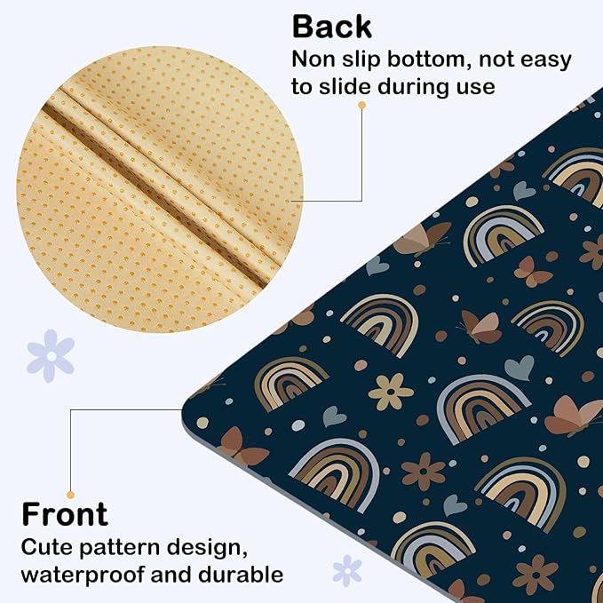 Splat Mat for Under High Chair 42 x 42 Inch Waterproof Baby Splash Mat with Non Slip Bottom Reusable Portable Highchair Mat for Floor Food Catcher for High Chair, Navy Rainbow