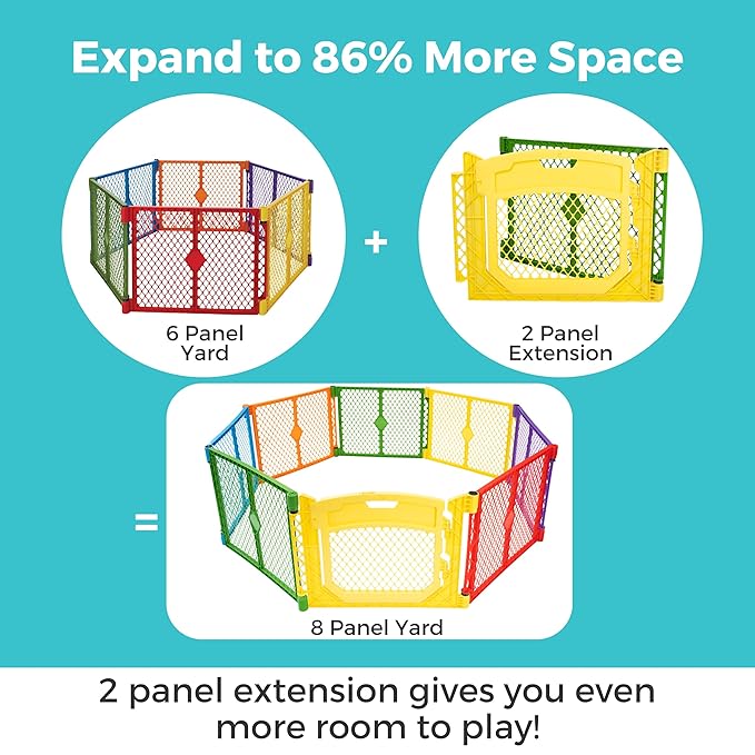 Toddleroo by North States - Superyard Colorplay 2-Panel Door Extension: 65.5 Inch Play Yard Extension with Door - Works with Superyard Playpens - Colorplay