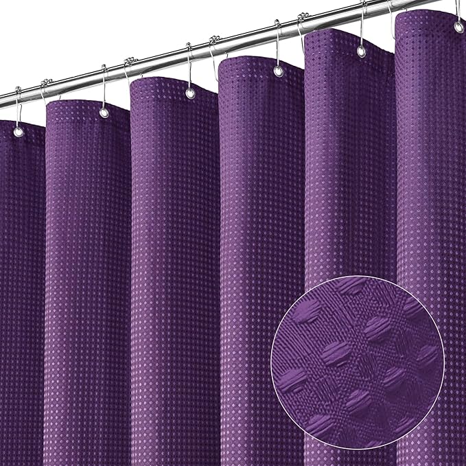 MitoVilla Purple Shower Curtain, 72 x 78, Luxury Waffle Fabric for Modern Bathroom Decor, Heavy Duty Hotel Cloth, 78 inch Long