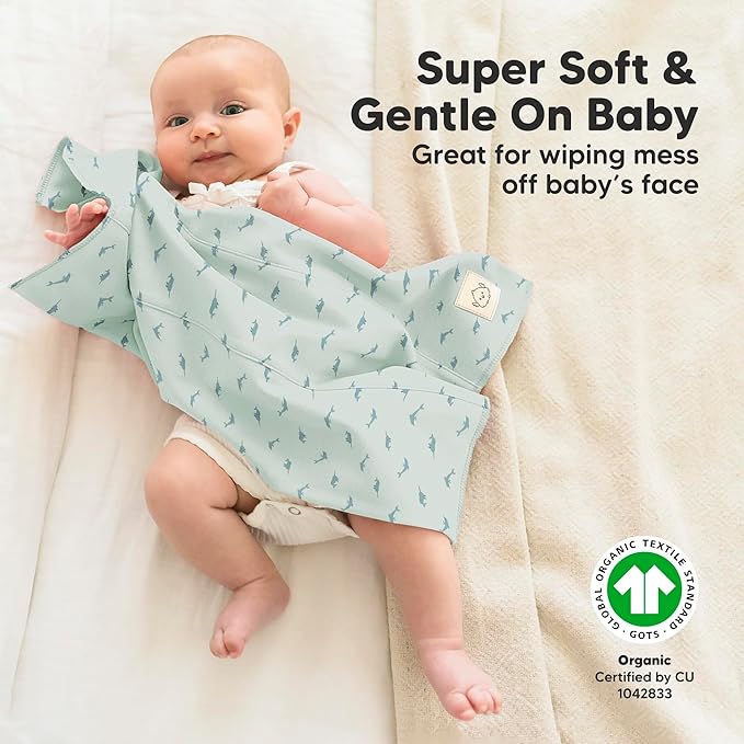 Organic Burp Cloths Baby Boy, Girl - 6-Pack Large 100% Cotton Burping Cloths for Babies, Spit Up Rags, Super Absorbent, Ultra Soft Newborn Rag, Gender Neutral, Machine Washable, Durable (Marine Muse)