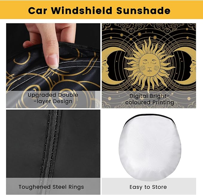 Windshield Sun Shade, Car Sun Shade Windshield, Reflector Sunshade Offers Ultimate Protection for Car Interior, Reflective Polyester Blocks Heat for Cars, Trucks, SUVs (57 x 31.5 in)