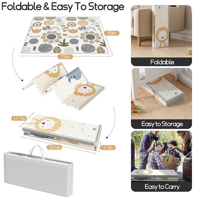 Mloong Baby Play Mat for Floor,59x71x0.4inch Playmat for Baby with Carry Bag, Foldable Play Mat,Kids Foam Play Mat,Waterproof Carlwing Mat for Baby,Large Infant Playmat,Indoor&Outdoor Playing Mat
