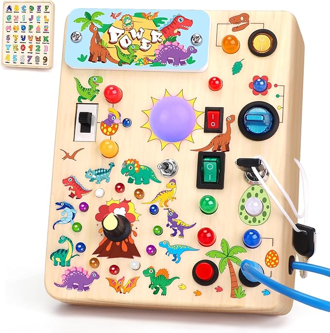 Grarain Busy Board for Toddlers - Montessori Educational Toy for 1-3 Year Old Boys & Girls | Travel-Friendly Sensory Learning Activity | Ideal for Kids with Autism(Dinosaur Busy Board)