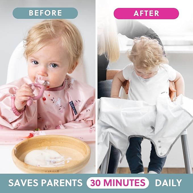 BIBaDO - Long Sleeve Baby Bibs - Babies & Toddlers 6-36 Months - Coverall Baby Led Weaning Bib - Easy Wipe, Soft & Waterproof