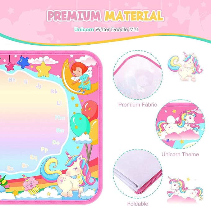 MAIGOZON Water Doodle Mat, Unicorn Drawing Mat for Toddlers, Kids Water Painting Pad Coloring Board Set, Art Supplies for Toddlers, No Mess Crafts Birthday Christmas Gifts for Girls Ages 3 4 5 6 7 8