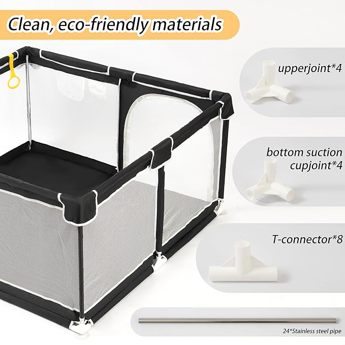TOMBOSS 50x50 Baby Playpen, Portable Play Yard for Toddlers 1-3, Breathable Mesh Playard, Indoor & Outdoor Play Fence with Pull Rings, Sturdy Activity Pen