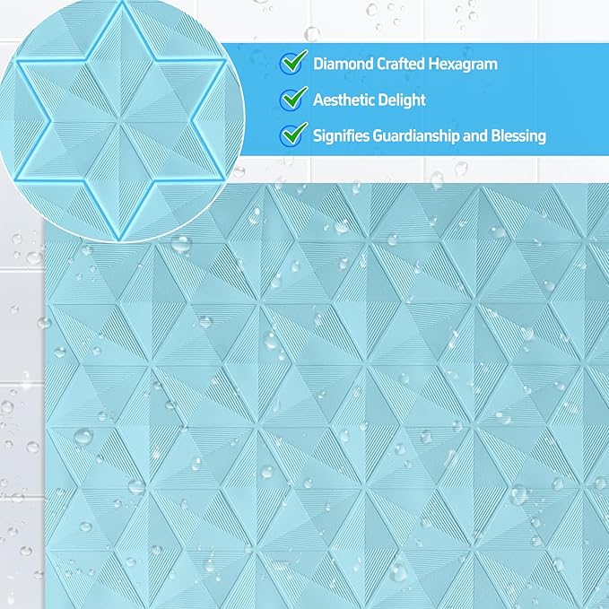 WRISIN Non Slip Bathtub Mat for Bath Tub Shower - Natural Rubber Mat with Suction Cups - Large Soft Bathroom Safety Mat - Unique Diamond Pattern - Fatigue Relief - Machine Washable - 17 × 35 Inch
