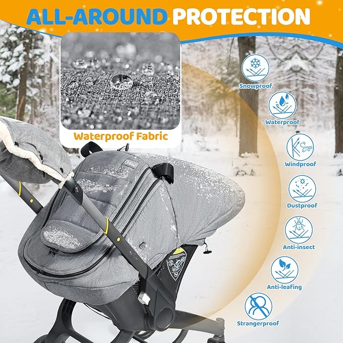 IvyWind Baby Car Seat Cover, Universal Winter Carseat Cover for Babies with Breathable Mesh Window, Cozy and Warm Infant Car Seat Covers for Cold Weather, Kick-Proof Carseat Canopy, Light Gray