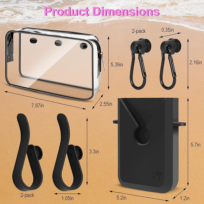 6PCS Compatible with Original Medium and Large Bogg Bag,Phone Holder for Inside and Outside of Bogg Bag Accessories,PVC Insert Bags,Hooks,and Keychain(Black)