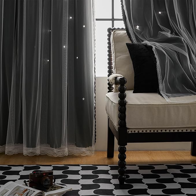 XiDi Blackout Drapes for Bedroom Windows, Unicorn Curtains for Kids Room, 72 in Long x 34 in Wide, 1 Panel Black
