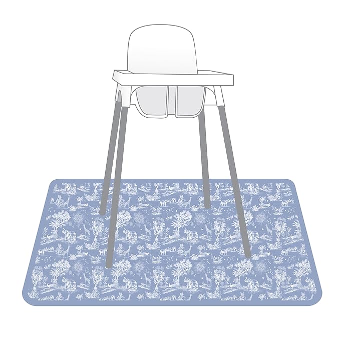 BapronBaby Savanna Blue Splash Mat - Waterproof Catch-All for Under High Chairs, Floors, Tables, Playtime or Arts & Crafts - Machine Washable - 45" x 45”