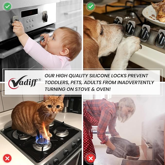 2025-26 Mom's Choice Winner- Gas Stove Knob Locks - Black Silicone Stove Knob Safety Covers for Toddlers, Pets - Child Proof Universal Size Knobs - Baby Proofing Protectors for Electric Stoves- 5Pcs