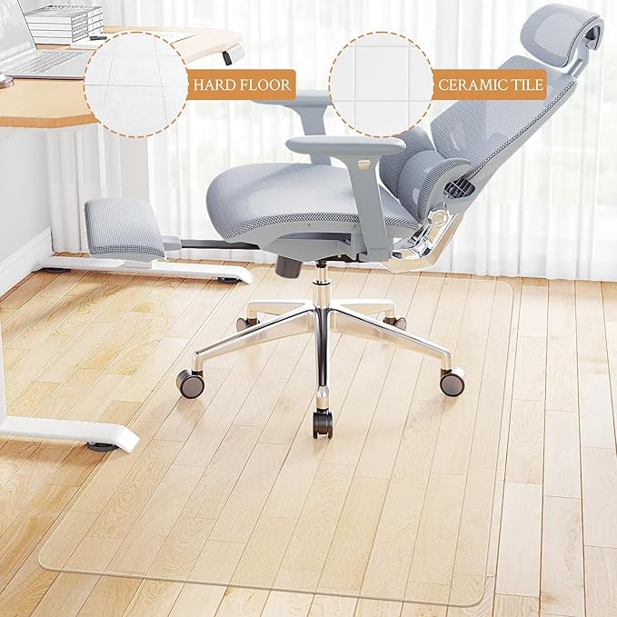 KMAT Office Chair Mat,Easy Glide Hard Wood Tile Floor Mats, Clear Desk Chair Mat for Home Office Rolling Chair,Heavy Duty Floor Protector -47"x47" Rectangular