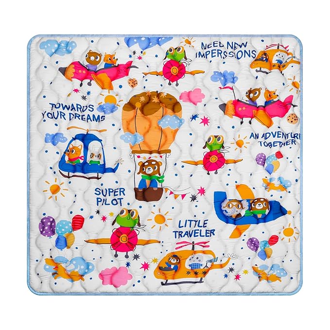 Baby Gyms Playmats for Playpen Boho Rainbow Play Mat for Playpen Playyards Thicken Soft Padding Foam Playmats for Babies (50"×50", 12- Animal Pilot)