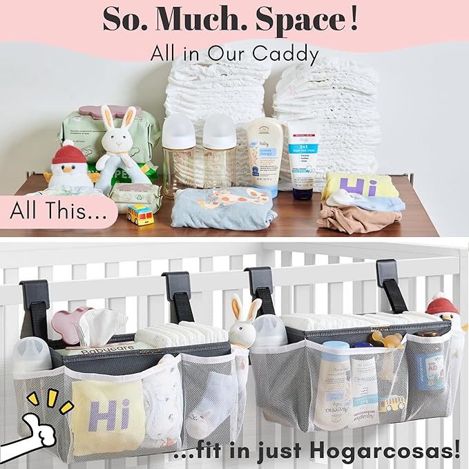 2-Pack Hanging Diaper Organizer for Crib & Changing Table | 50+ Large Capacity Baby Diaper Caddy, Washable Newborn Essentials Organizer for Baby Girl, Ideal Baby Shower Gifts with Hook Straps