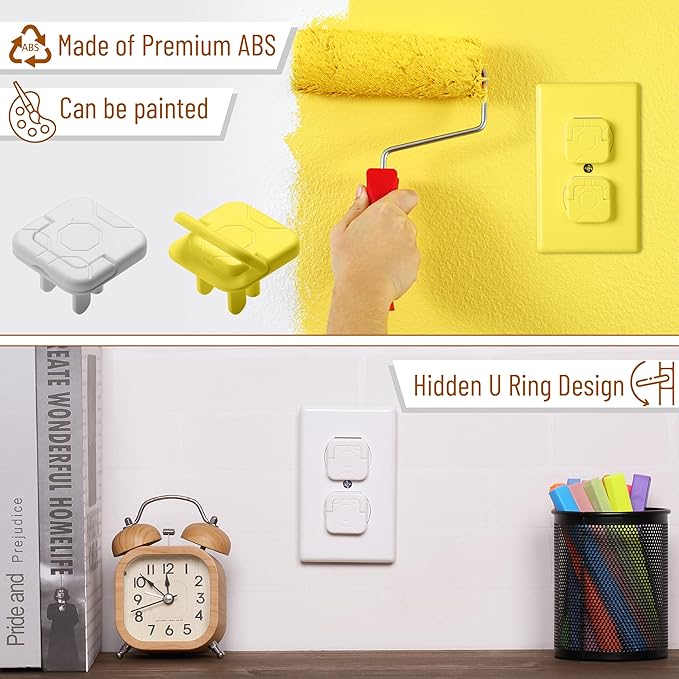 Bates- Electrical Outlet Covers Baby Proofing, 40 Pack, White, 3 Prongs & Hidden U Ring Design, Outlet Plug Covers Baby Proofing