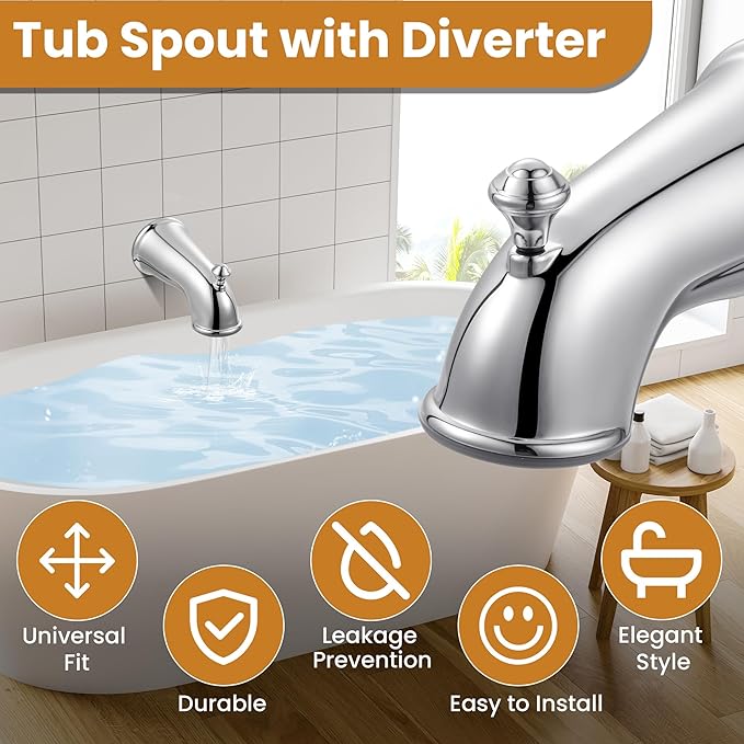 Dreyoo Tub Spout (Universal Fits 1/2" Copper Pipe, 1/2" IPS and 3/4" IPS), Bathroom Bathtub Faucet with Adapters and Hex Wrench(Chrome,Classic)
