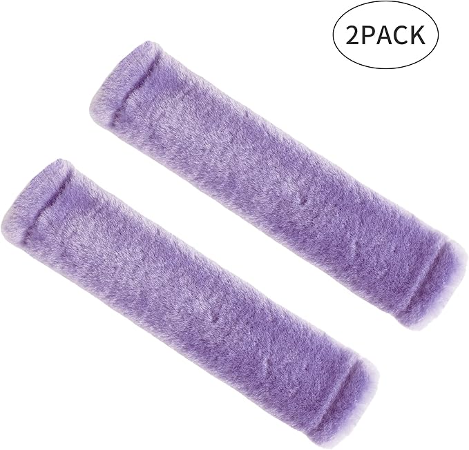 Amooca Soft Faux Fur Universal Fit Seatbelt Cover Car Truck SUV Airplane Seat Belt Shoulder Pad for Carmera Backpack Straps Neck Cushion Protector 2 Pack 10.5in Light Lavender