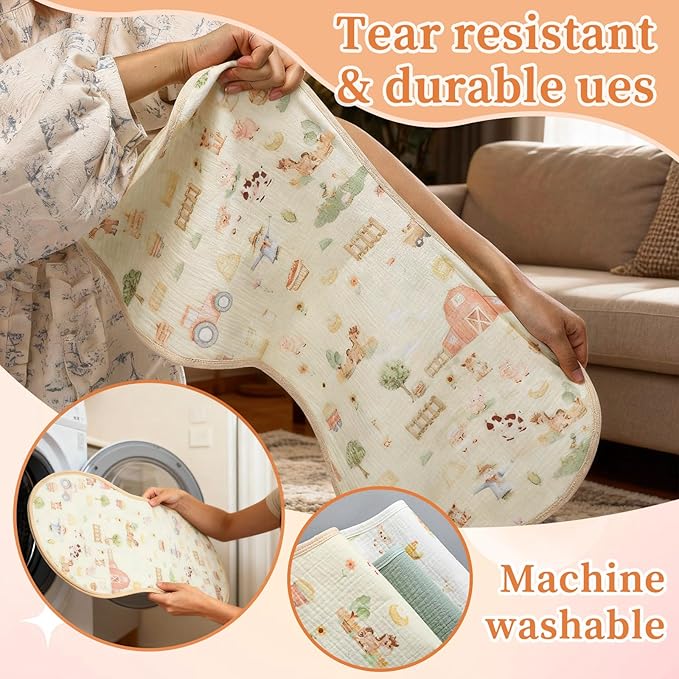 Hahafelt 3 Pcs Changing Pad Liners Fits in Peanut Shape Changing Pad Waterproof Diaper Mats Organic Cotton Peanut Mats are Warm on Baby's Back, Washable Reusable (Farm,Colorful)