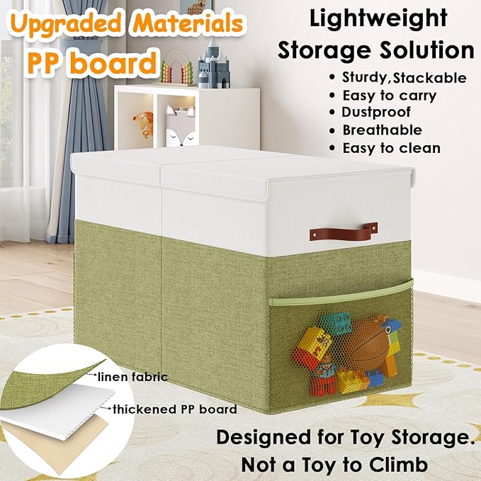 Fineonly Large Toy Storage Box with Lid Upgraded Toy Storage Chest Organizer with Divider Foldable Toy Bin for Kids Boys Girls Playroom Nursery Bedroom (25"x13"x16")