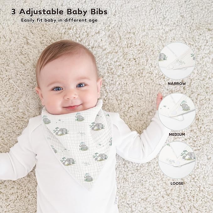 Susurration Muslin Baby Drool Bibs 6Pack Soft Triangular Adjustable Baby Bandana Bibs for Unisex Baby Girls & Boys