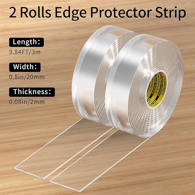 COUMENO 2PACK Clear Edge Protector for Child Safety 0.8in X 9.84FT(19.68FT Total) Anti-Bump & Anti-Sharp Edge Guard, Invisible Desk Corner Protector for Home Furniture and Table Safety