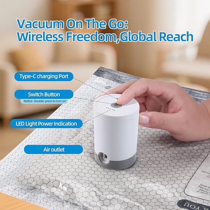 Vacuum Bags For Travel With Rechargeable Air Pump, 15 Pack Compression Packing Bags For Luggage, Carry-On Size, Space Saver For Clothes, Airless Vacuum Bags, Jumbo Vacuum Storage Bags