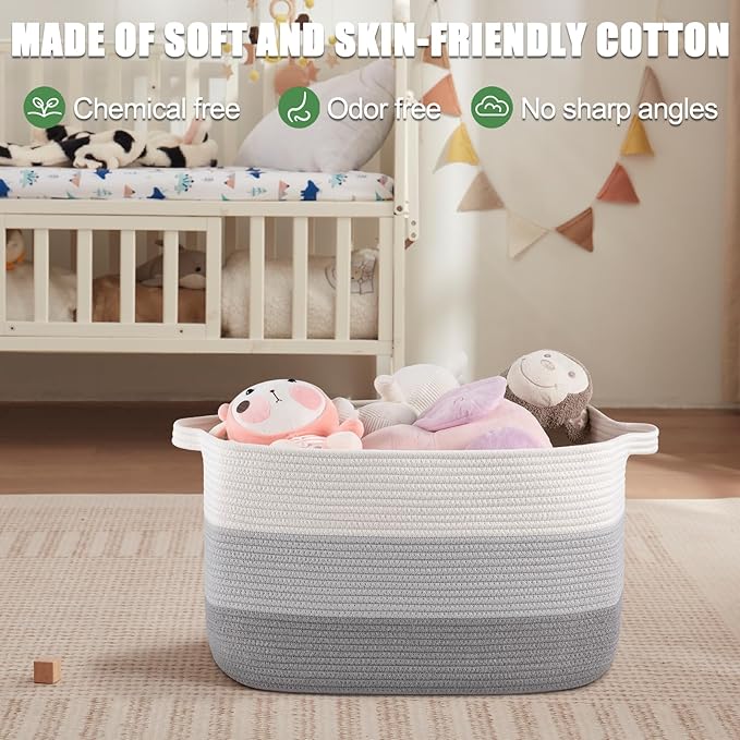 SIXDOVE 65L Large Storage Basket, Cotton Rope Woven Blanket Basket, Toy Storage for Baby Room, Living Room, Gradient Grey