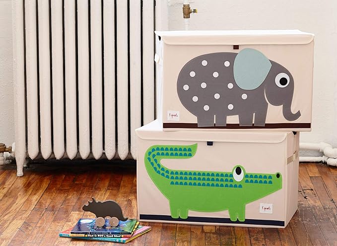 3 Sprouts Large Toy Chest for Kids with Lid and Handles - Collapsible Toy Storage Bin/Trunk/Box/Basket Organizer for Boys & Girls Playroom, Nursery, Elephant
