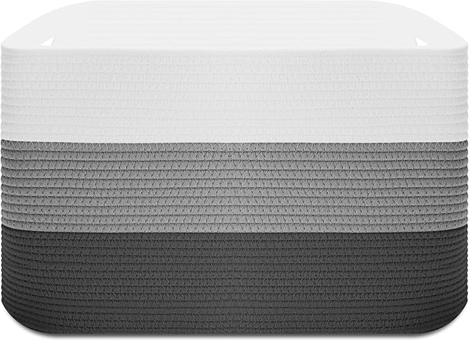 Large Storage Baskets, Cotton Woven Storage Basket with Handle, Woven Toy Storage Bin for Living Room, Organation, Decorative, 22"x17"x12"