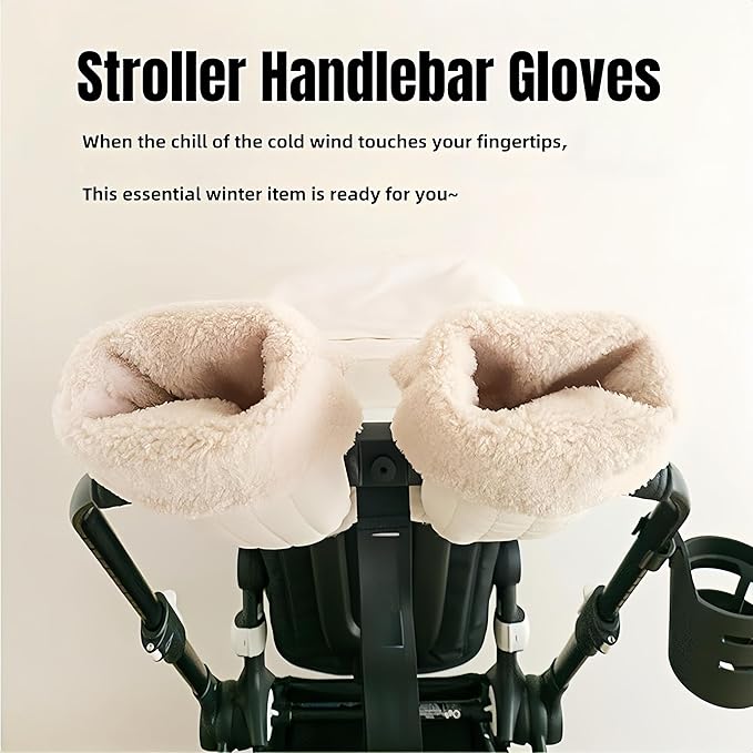 Winter Baby Stroller Hand Muffs, Waterproof Windproof Warm Gloves with Lamb Wool Lining, 12x6 Inch Oversized Stroller Handle Warmers with Magic Tape (Black)