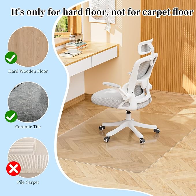 Tonaus Chair Mat for Hard Floor Office Chair Mat Desks Mats Large 48"×36" (3'x4'),Transparent Clear PVC Floor Protector for Home Office Study Wooden Floors, Not for Carpet