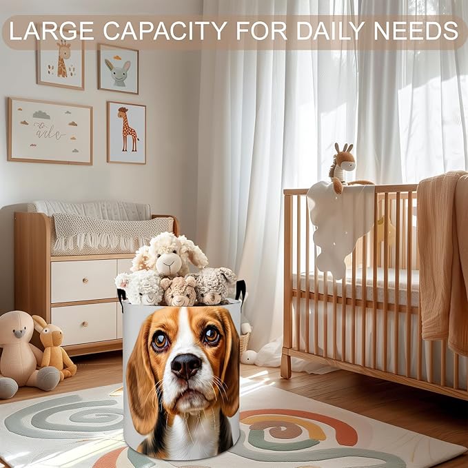 Beagle Dog Laundry Basket Hamper 19.7"x15.8", Cute Pet Foldable Waterproof Oxford Clothes Storage Bucket for Room Bathroom Bedroom Nursery Decor, Toy Organizer Bins Gifts for Kids Boys Girls