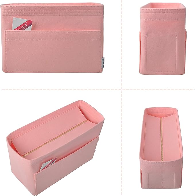 Vercord Felt Zipper Handbag Tote Purse Duffel Backpack Organizer Insert Pale Pink Small