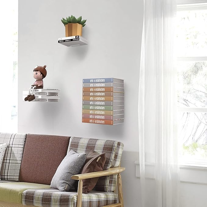 STORAGE MANIAC Floating Book Shelves for Wall Mounted Invisible Floating Bookshelves Heavy-Duty Steel Hidden Bookshelf Hanging Bookshelves for Bedroom Living Room Office, White 3-Pack Extra Large