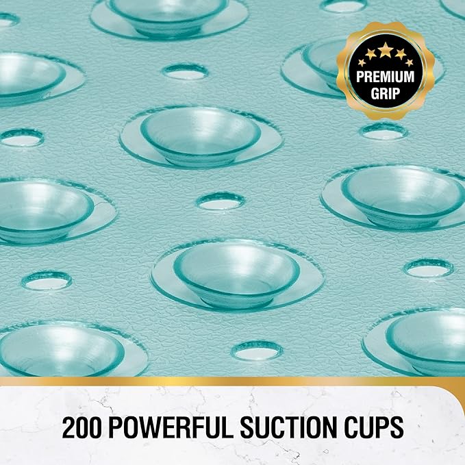 HITSLAM Bath Mat for Tub, Non Slip Bathtub Mat, 40 x 16 Inch Extra Long Bath Tub Mat, Machine Washable Bathroom Shower Mat with Suction Cups and Drain Holes, Soft on Feet, Clear Green