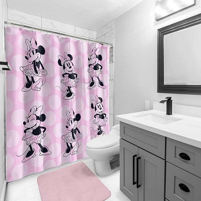 Jay Franco Disney Minnie Mouse Fabric Shower Curtain - Kids Blush Pink Bathroom Décor